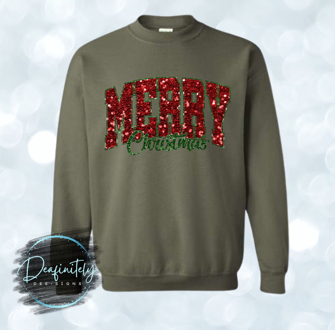 Merry Christmas Faux Glitter Sequin Crewneck Sweatshirt