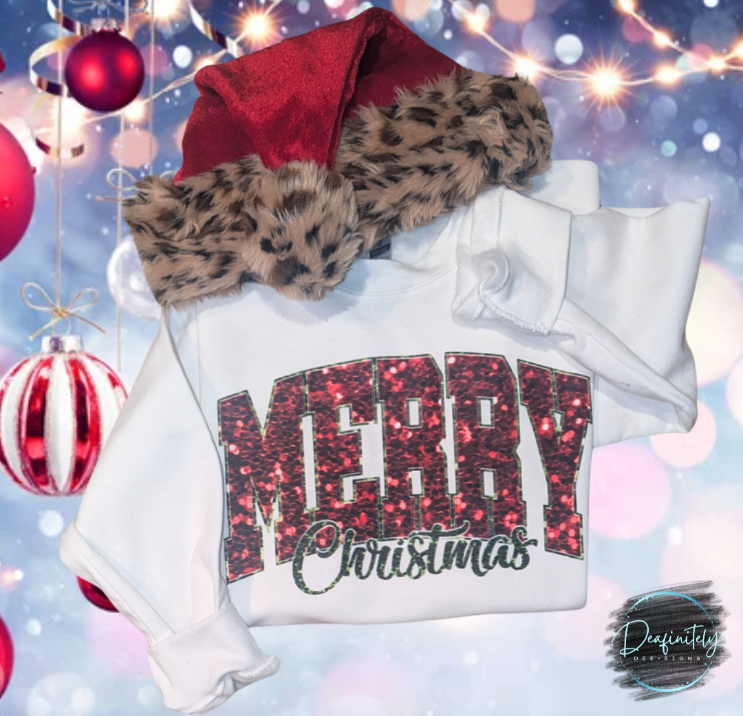 Merry Christmas Faux Glitter Sequin Crewneck Sweatshirt